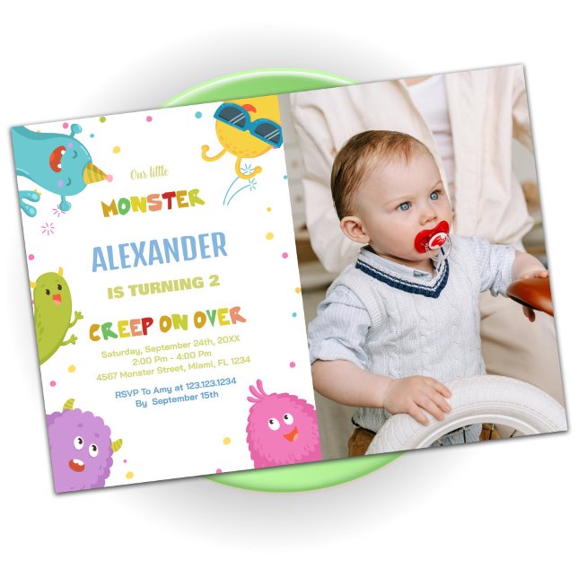 Invitaciones de cumpleaños a un monstruo foto verd (Monster Birthday Invitations Light Green photo)