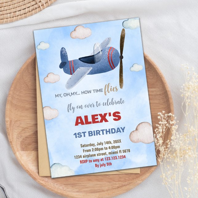 Invitaciones de cumpleaños al avión azul rojo (Blue Red Airplane Birthday Invitations)