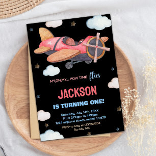 Invitaciones de cumpleaños al avión Black Red Brow