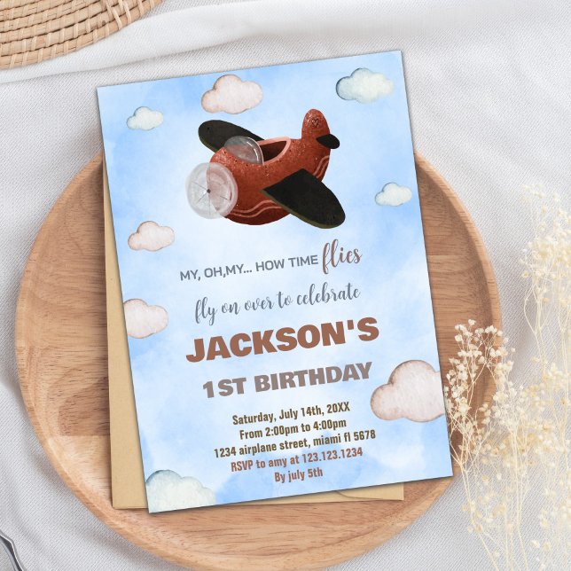 Invitaciones de cumpleaños al avión de Blue Brown (Blue Brown Airplane Birthday Invitations)