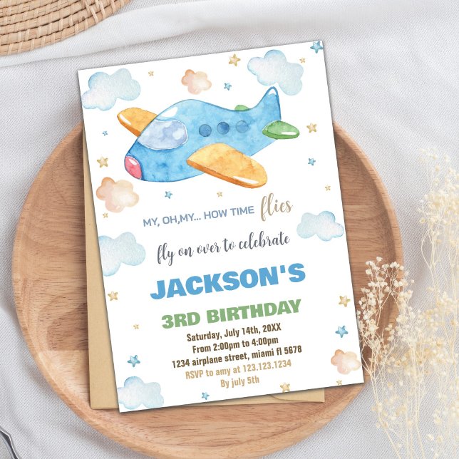 Invitaciones de cumpleaños al avión de Naranja azu (Blue Orange Airplane Birthday Invitations)