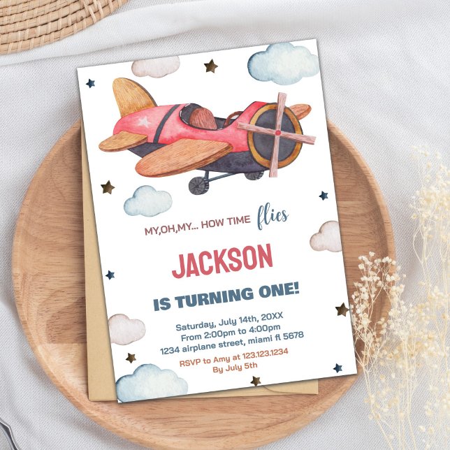 Invitaciones de cumpleaños al avión de Red Brown (Red Brown Airplane Birthday Invitations)