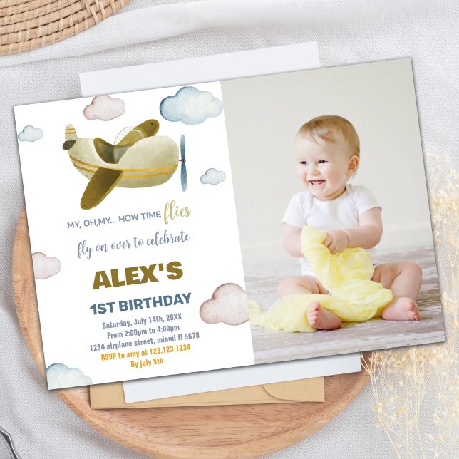 Invitaciones de cumpleaños al avión foto del Naran (Airplane Birthday Invitations Yellow Orange photo)
