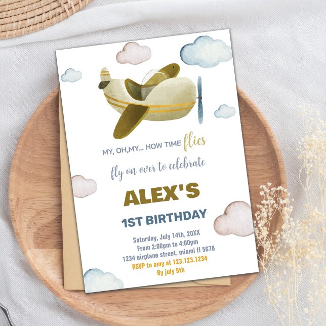 Invitaciones de cumpleaños al avión Naranja amaril (Yellow Orange Airplane Birthday Invitations)