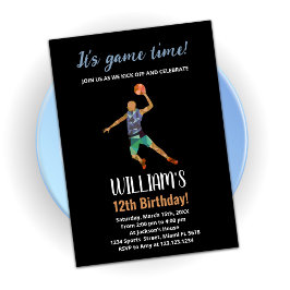 Invitaciones de cumpleaños al Baloncesto Azul Negr