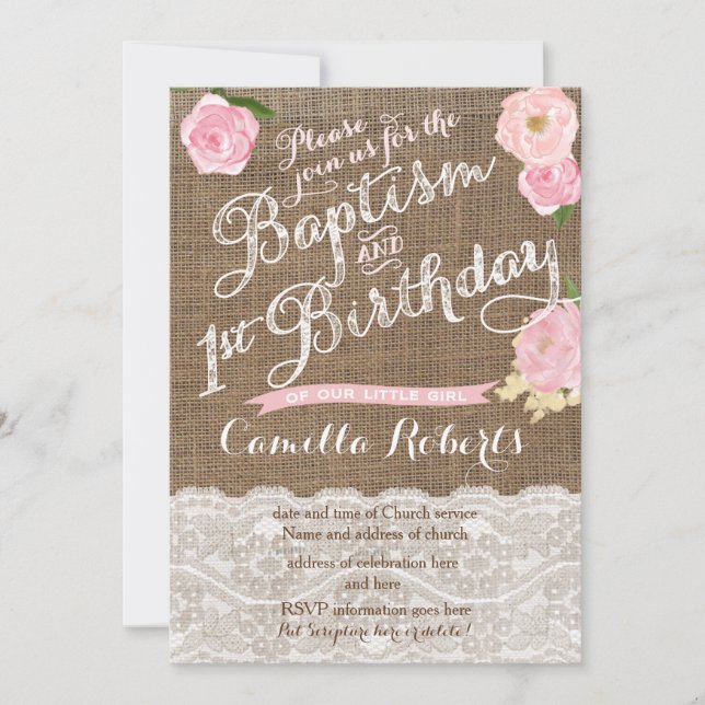 invitaciones de cumpleaños al bautismo chica, baut (Anverso)