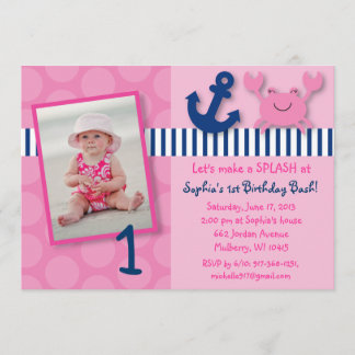 Invitaciones de cumpleaños al cangrejo rosa náutic