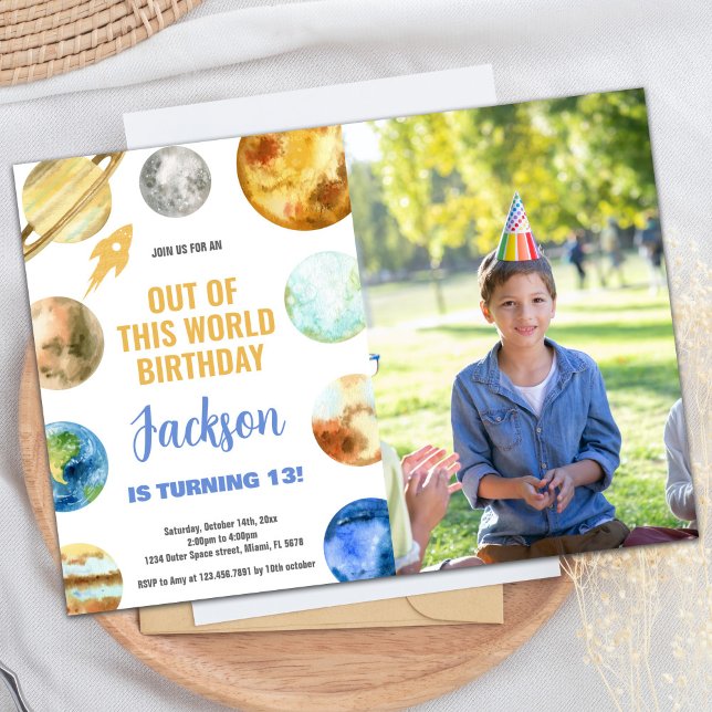 Invitaciones de cumpleaños al espacio exterior del (Photo Rocket Outer Space Birthday Invitations)