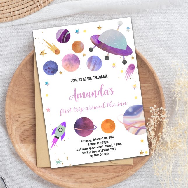 Invitaciones de cumpleaños al espacio exterior púr (Purple Outer Space Birthday Invitations)