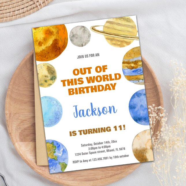 Invitaciones de cumpleaños al espacio ultraterrest (Orange Outer Space Birthday Invitations)