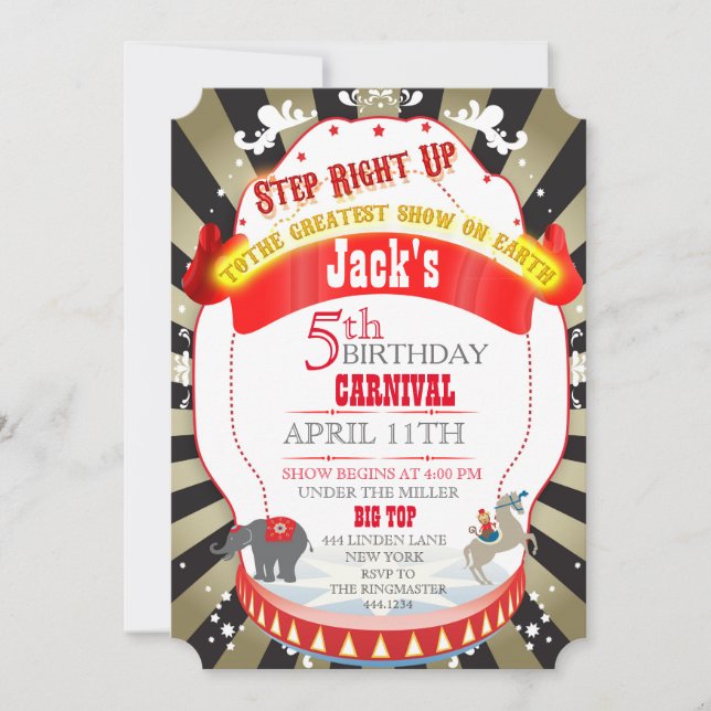Invitaciones de cumpleaños al festival de circo vi (Anverso)