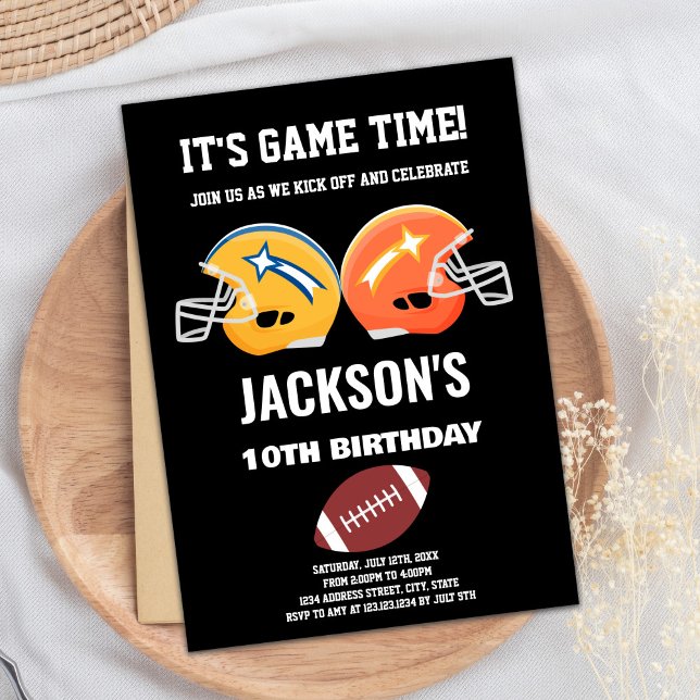 Invitaciones de cumpleaños al fútbol de Naranja am (Black Yellow Orange Football Birthday Invitations)