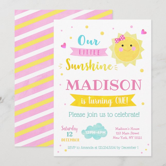 Invitaciones de cumpleaños al sol (Anverso / Reverso)