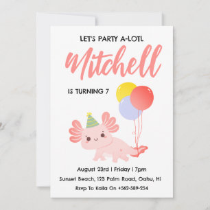 Invitaciones de cumpleaños axolotl de Cute Axolotl