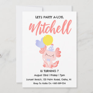 Invitaciones de cumpleaños axolotl de Cute Axolotl