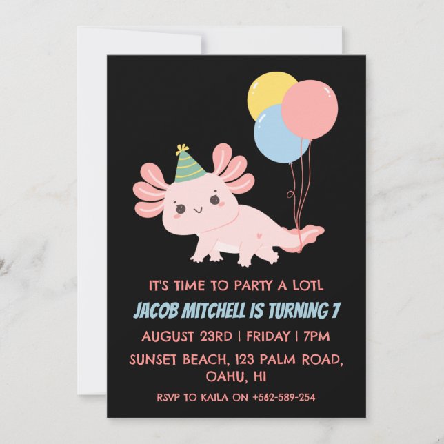 Invitaciones de cumpleaños axolotl de Cute Axolotl (Anverso)