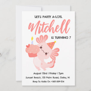Invitaciones de cumpleaños axolotl de Cute Axolotl
