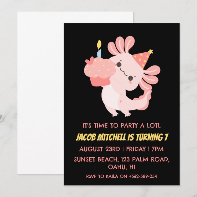 Invitaciones de cumpleaños axolotl de Cute Axolotl (Anverso / Reverso)
