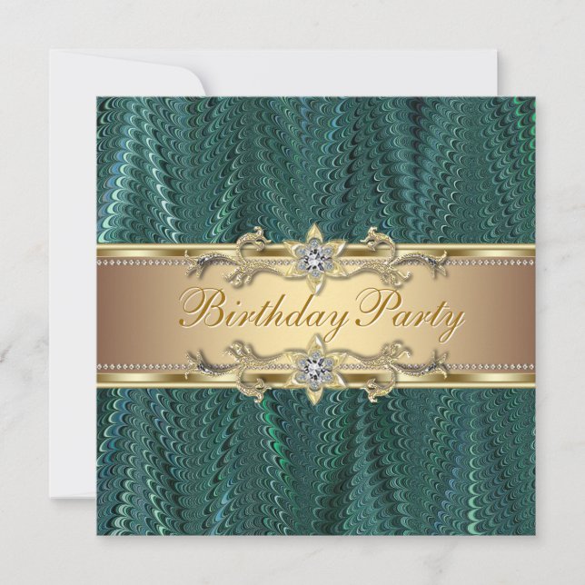 Invitaciones de Cumpleaños Azul Verde Azul Turques (Anverso)