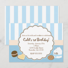 Invitaciones de cumpleaños azules de galletas y le