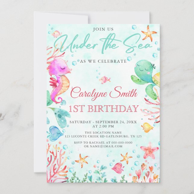 Invitaciones de cumpleaños bajo el mar (Anverso)