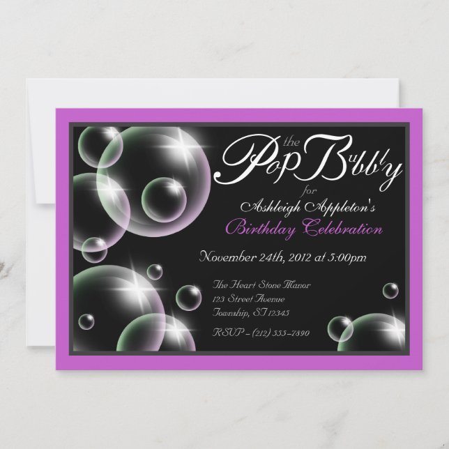Invitaciones de cumpleaños clásicas "Pop the Bubbl (Anverso)