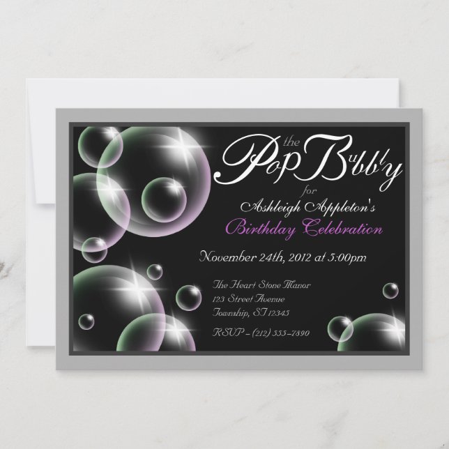 Invitaciones de cumpleaños clásicas "Pop the Bubbl (Anverso)