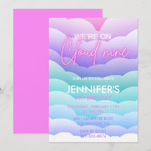 Invitaciones de cumpleaños Cloud 9 Arcoíris Morado