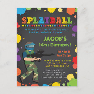 Invitaciones de cumpleaños Coloridas de Splatball