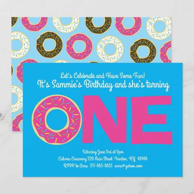 Invitaciones de cumpleaños coloridas para 1er cump (Anverso / Reverso)