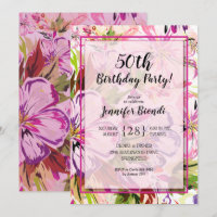 Invitaciones de cumpleaños con acuarela floral