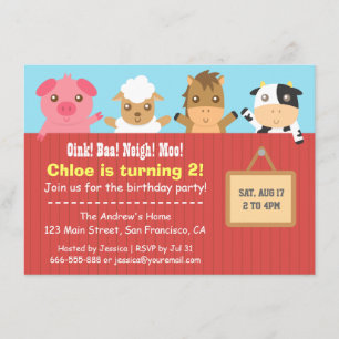 Invitaciones de cumpleaños con animales de granja