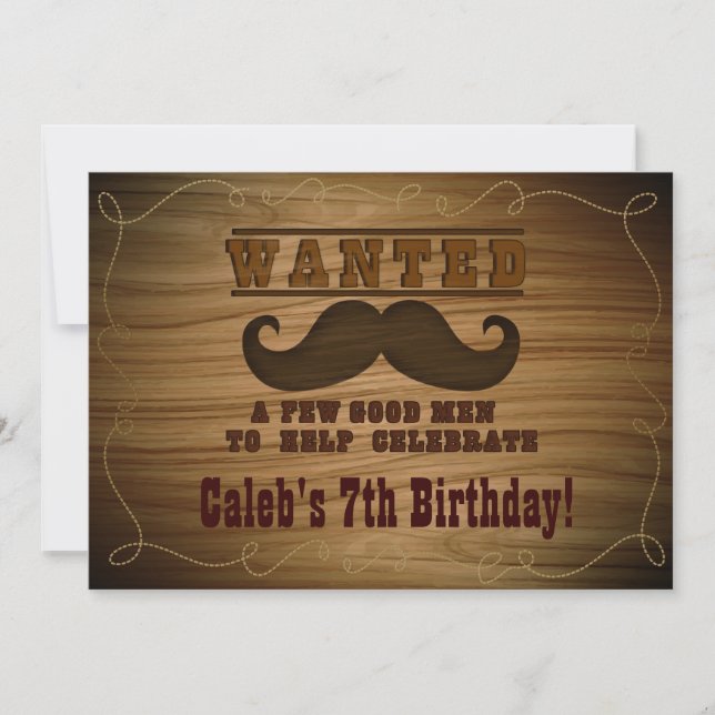 Invitaciones de cumpleaños con bigote occidental b (Anverso)