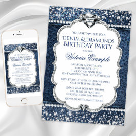 Invitaciones de cumpleaños con brillo de mezclilla