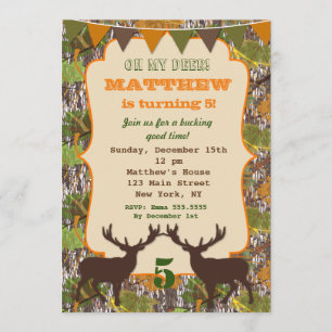 Invitaciones de cumpleaños con camuflaje de caza