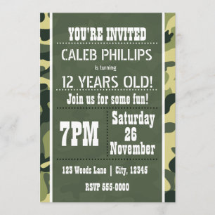 Invitaciones de cumpleaños con camuflaje del ejérc