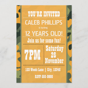 Invitaciones de cumpleaños con camuflaje del ejérc