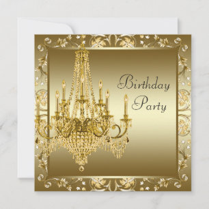 Invitaciones de cumpleaños con candelabro de oro e