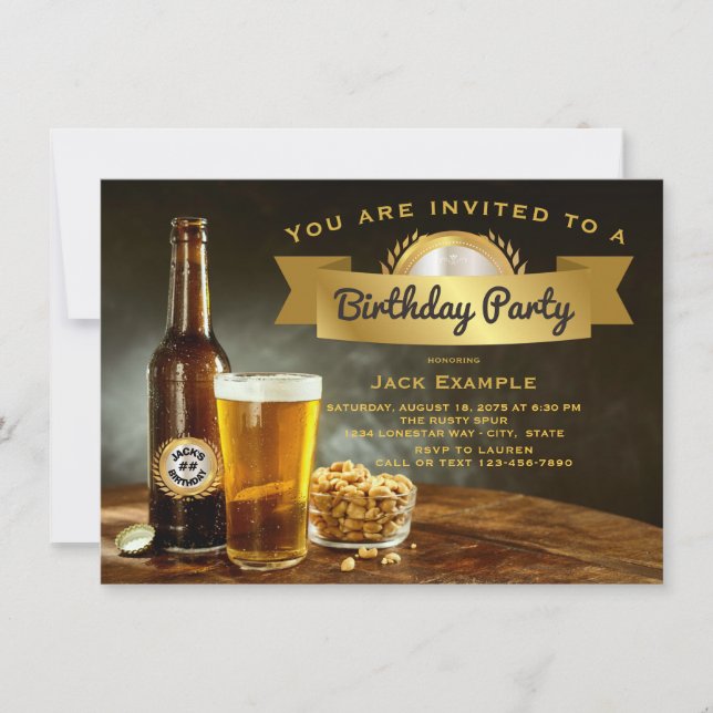 Invitaciones de cumpleaños con cerveza (Anverso)