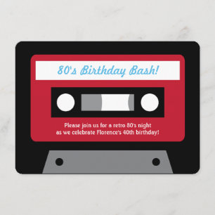 Invitaciones de cumpleaños con cinta de casete ret