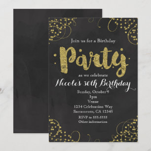Invitaciones de cumpleaños con confeti falso dorad