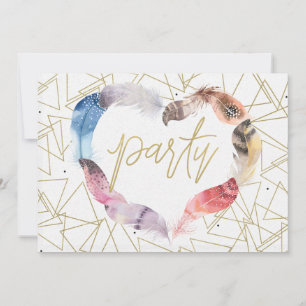 Invitaciones de cumpleaños con corazón de pluma Bo