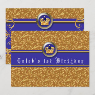 Invitaciones de cumpleaños con corona azul real y 