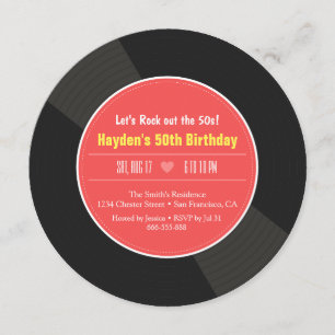 Invitaciones de cumpleaños con discos de vinilo re