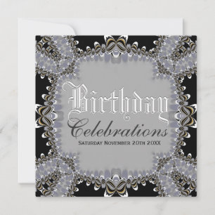 Invitaciones de cumpleaños con encaje negro y gris