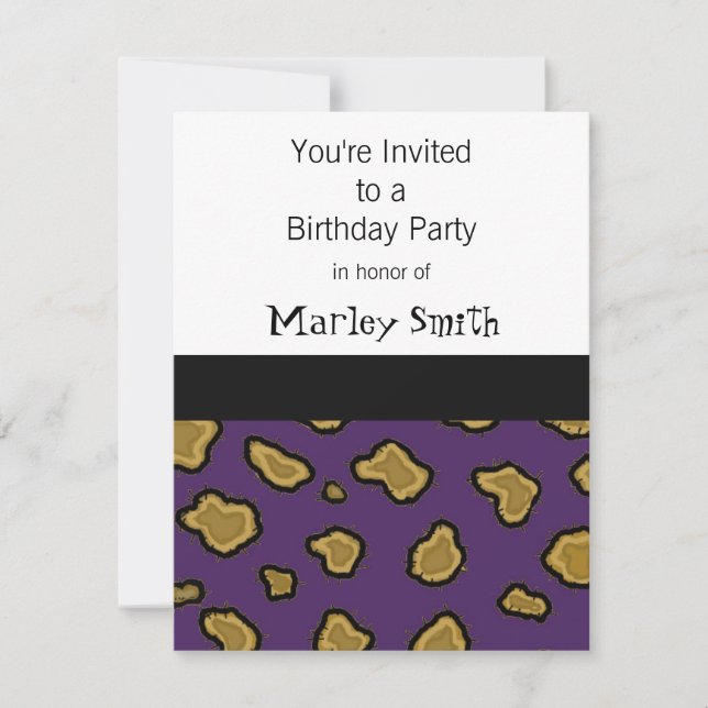 Invitaciones de cumpleaños con estampado de leopar (Anverso)