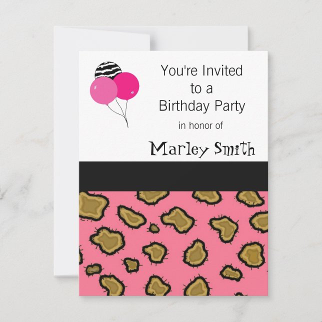Invitaciones de cumpleaños con estampado de leopar (Anverso)