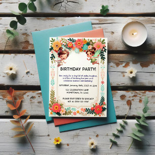 Invitaciones de cumpleaños con flores de hadas enc