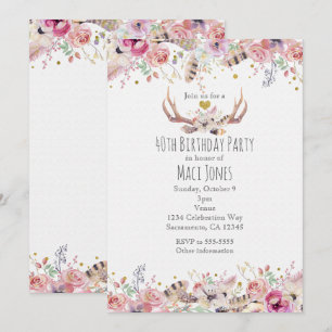 Invitaciones de cumpleaños con flores y cuernos de