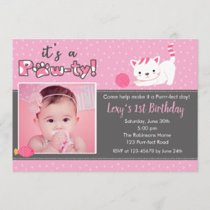 Invitaciones de cumpleaños con foto (Chicas) rosad